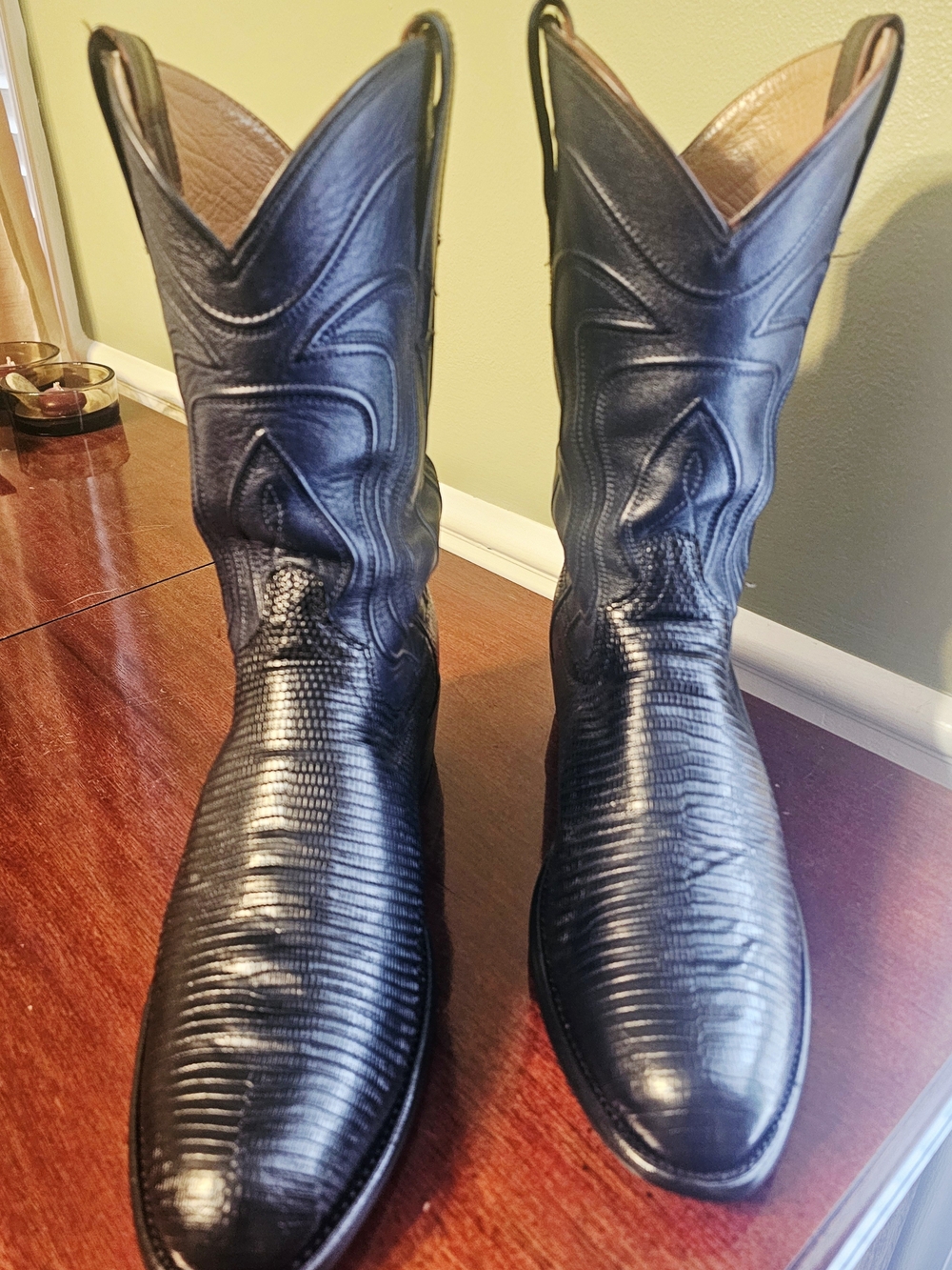 Tecovas Black Men's Western Lizard-Textured Cowboy Boots